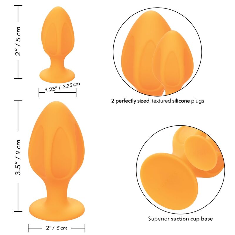 Comprar CALEXOTICS Cheeky Plugs Anales Naranja – Plugs Con Textura Individual Y Base Con Ventosa Para Uso Seguro-Noxtic