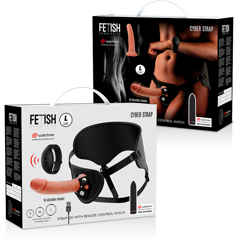 FETISH SUBMISSIVE CYBER STRAP - ARNÉS CON DILDO Y BALA CONTROL REMOTO TECNOLOGÍA WATCHME L-FETISH SUBMISSIVE-Noxtic
