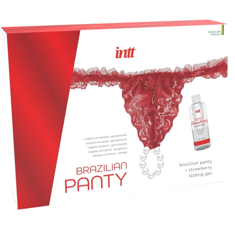 INTT RELEASES - RED BRAZILIAN PANTY WITH PEARLS AND LUBRICANT GEL 50 ML
