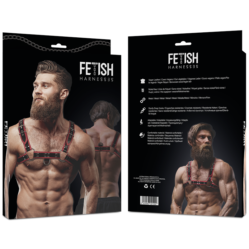 Comprar Fetish Arnés Ecopiel Pecho Hombre Negro Rojo – Diseño Elegante Para Realzar La Figura Masculina-Noxtic