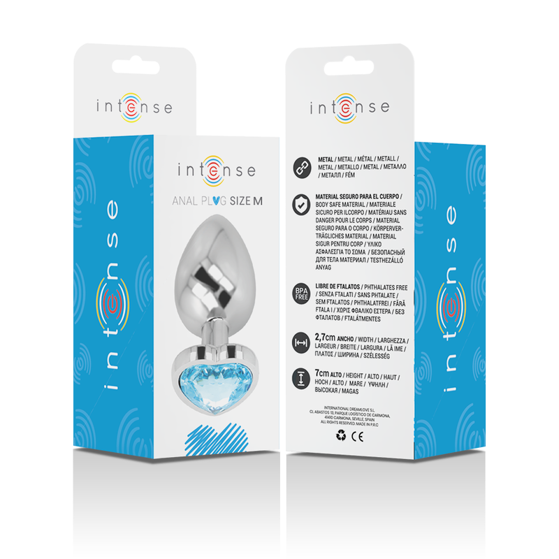 Comprar INTENSE Plug Anal Metal Aluminio Corazón Azul Talla M – Diseño Elegante Para Placer Intimo Con Estilo-Noxtic