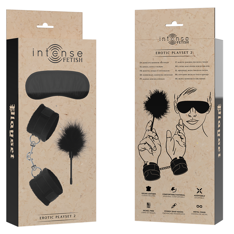 Comprar INTENSE Fetish Set Erótico – Set Con Esposas Antifaz Y Plumero De Cuero Vegano-Noxtic