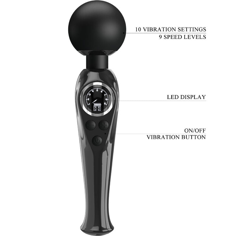 Comprar PRETTY LOVE Skyler Vibrador Wand Negro – Varita Ergonómica Con 10 Modos De Vibración-Noxtic