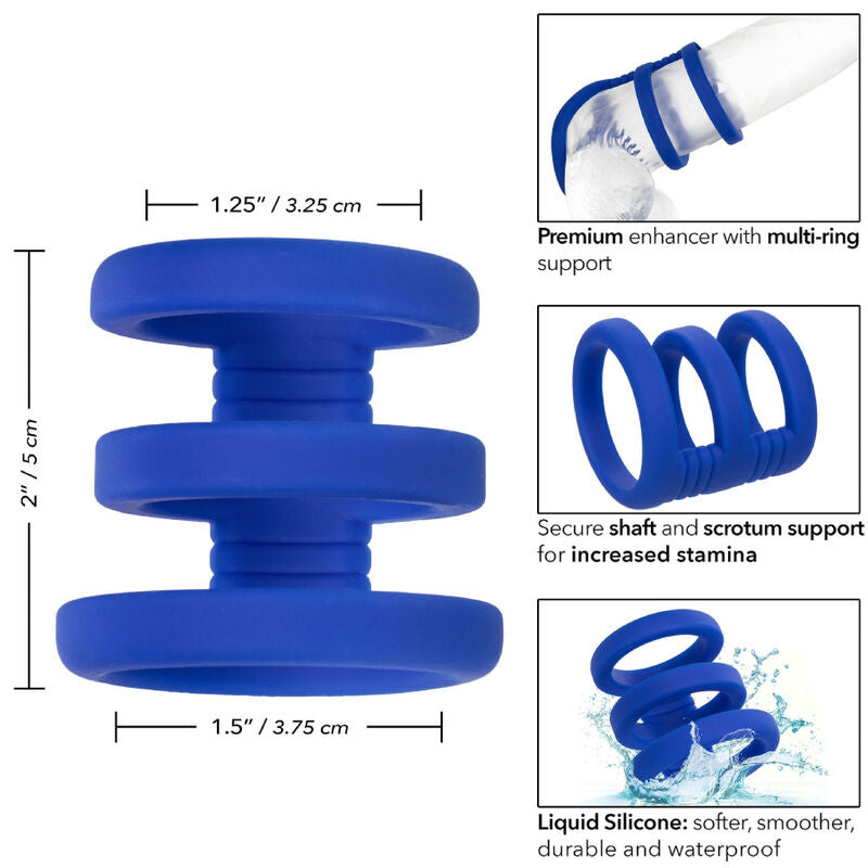 Comprar CALEXOTICS Admiral Jaula Triple Para Pene Azul – Diseño Ergonómico Con Silicona Líquida De Alta Calidad-Noxtic