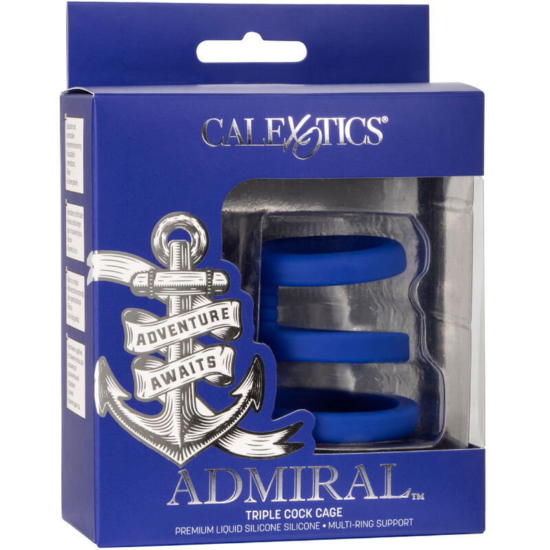 Comprar CALEXOTICS Admiral Jaula Triple Para Pene Azul – Diseño Ergonómico Con Silicona Líquida De Alta Calidad-Noxtic