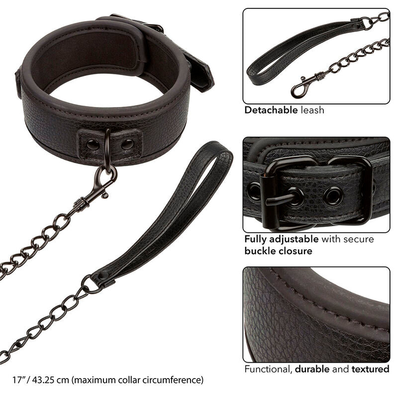 Comprar CALEXOTICS Collar Y Correa Cuero Ajustable Negro – Diseño Elegante Para Exploración Sensorial-Noxtic