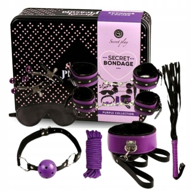 Comprar SECRETPLAY Set BDSM 8 Piezas Lila Negro – Kit Completo de Bondage de Cuero Sintético para Principiantes y Expertos-Noxtic