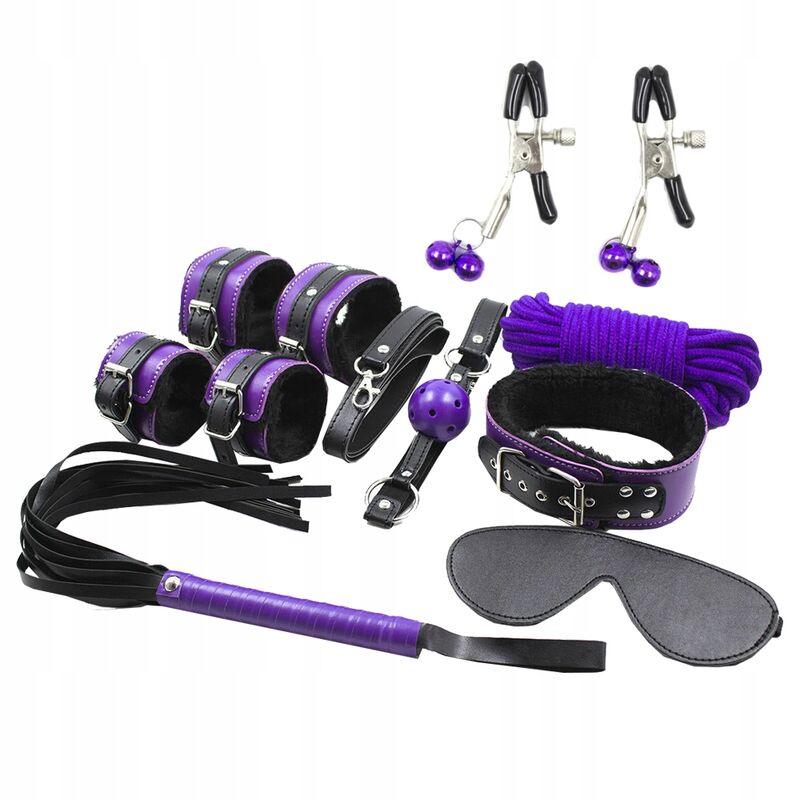 Comprar SECRETPLAY Set BDSM 8 Piezas Lila Negro – Kit Completo de Bondage de Cuero Sintético para Principiantes y Expertos-Noxtic