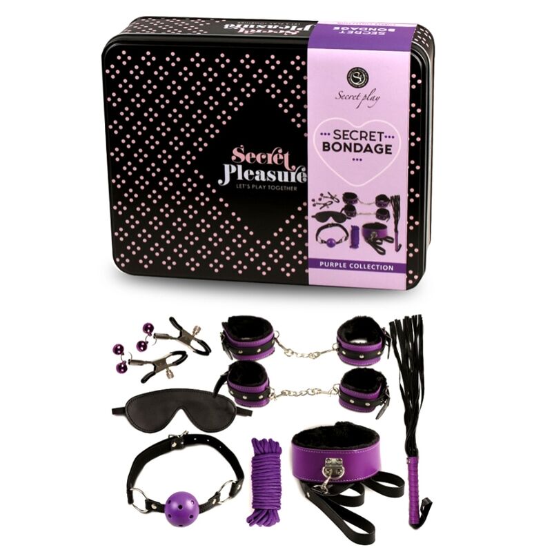 Comprar SECRETPLAY Set BDSM 8 Piezas Lila Negro – Kit Completo de Bondage de Cuero Sintético para Principiantes y Expertos-Noxtic