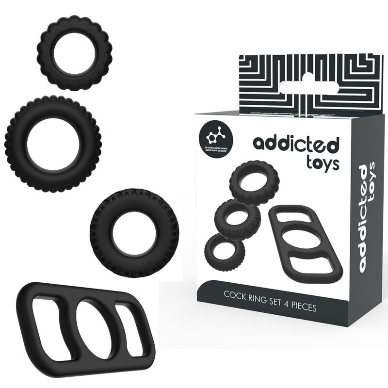 Comprar ADDICTED TOYS Set de 4 Anillos de Silicona – Mejora Tu Placer Con Diseño Flexible y Confortable-Noxtic