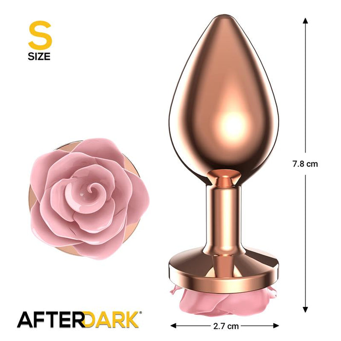 Plug Anal de Metal Oro Rosa con Rosa Rosa en la Base Talla S