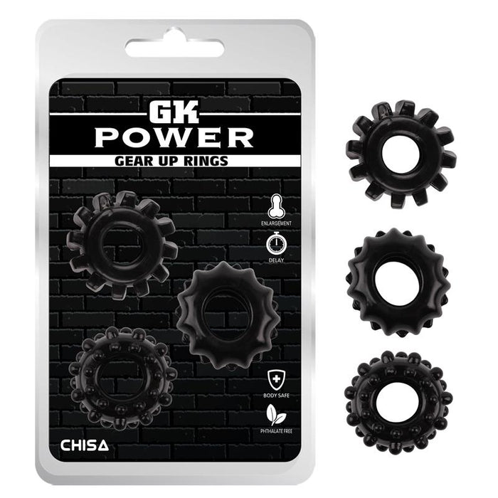 Kit 3 Anillos Pene Gear Up Negro