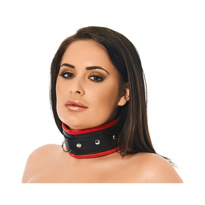 Collar Ancho Cuero Negro y Rojo