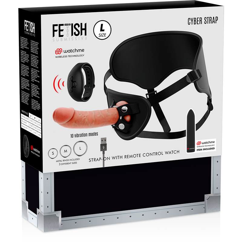 FETISH SUBMISSIVE CYBER STRAP - ARNÉS CON DILDO Y BALA CONTROL REMOTO TECNOLOGÍA WATCHME L-FETISH SUBMISSIVE-Noxtic