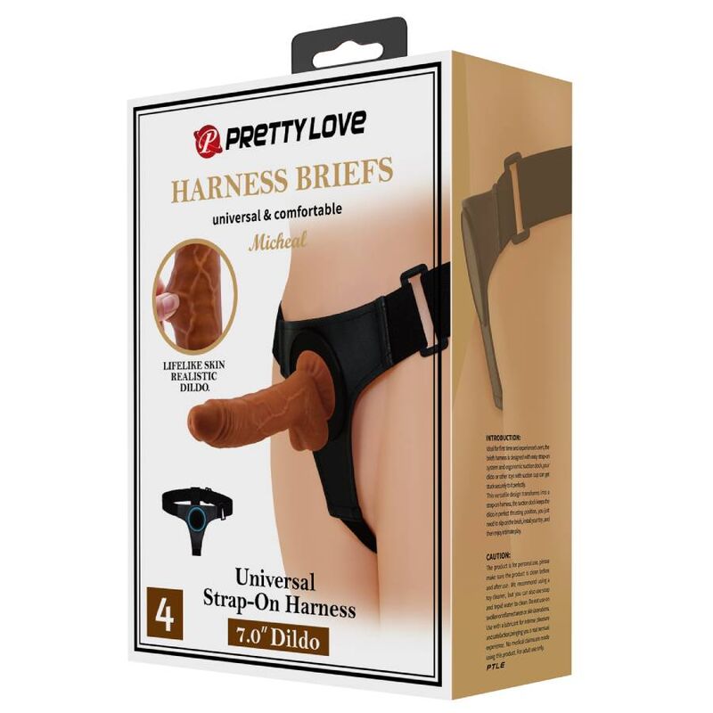 Comprar PRETTY LOVE Harness Briefs Negro – Arnés Universal Con Consolador Realista Para Placer Intenso-Noxtic