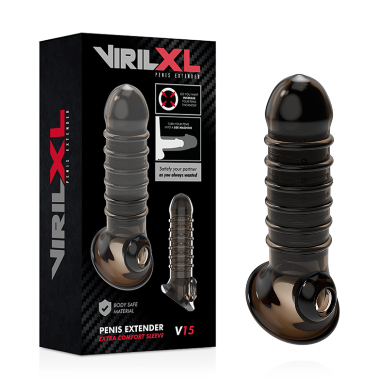 Comprar VIRILXL Extensión y Funda V15 Negra – Aumento de Grosor y Longitud Para Mayor Placer-Noxtic