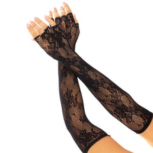 LEG AVENUE - WHITE FLORAL NET FINGERLESS GLOVES