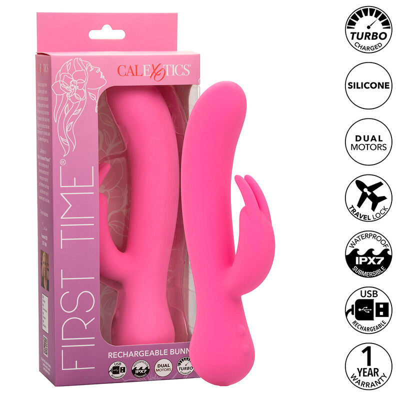 Comprar CALEXOTICS First Time Vibrador Rabbit Recargable Rosa – Experiencia De Doble Estimulación Con Diseño Elegante-Noxtic