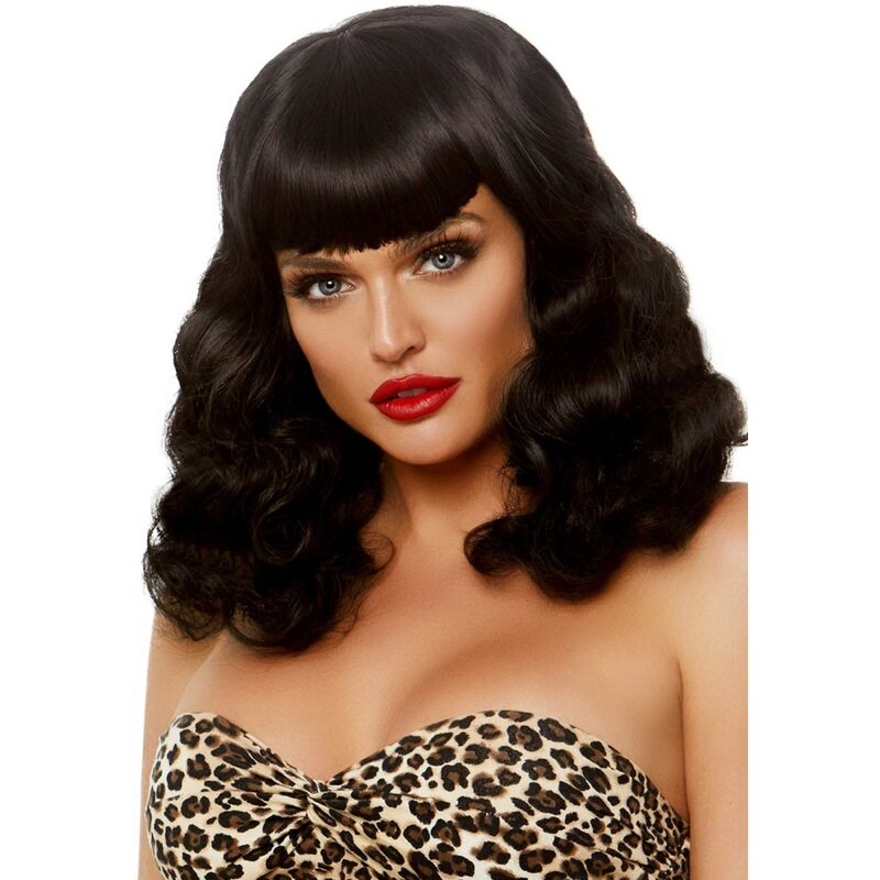 Comprar LEG AVENUE Peluca Retro Rizada Con Flequillo Luminiscente Negro – Estilo Único Para Fiestas Y Eventos Nocturnos-Noxtic