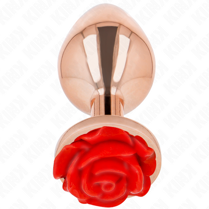 Comprar KINK Plug Anal Metálico Oro Rosa – Diseño Elegante Con Adorno de Rosa Roja Para Placer Refinado-Noxtic