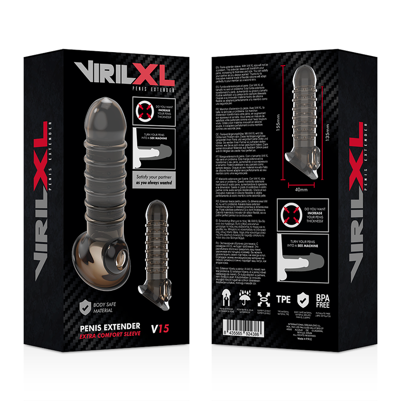 Comprar VIRILXL Extensión y Funda V15 Negra – Aumento de Grosor y Longitud Para Mayor Placer-Noxtic